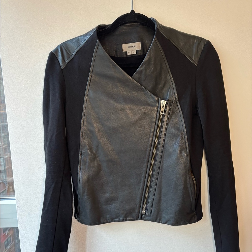 Helmut Lang Black Leather and Cotton Jacket